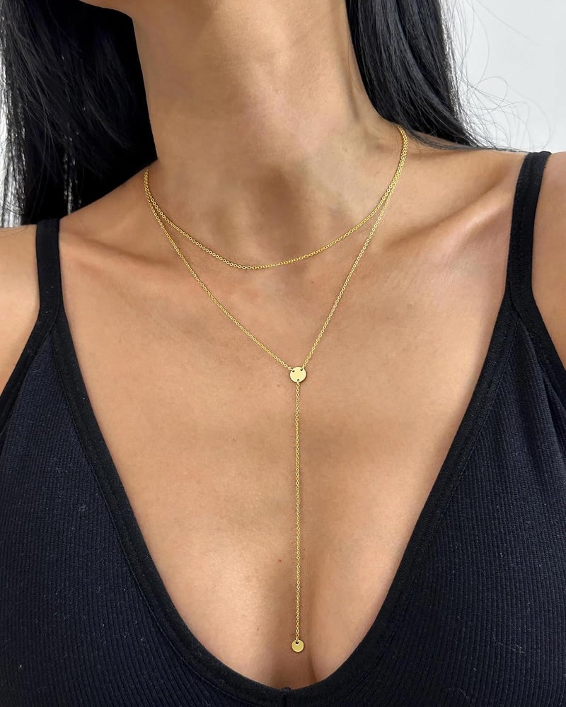 Yoosteel Long 14K-Gold-Plated Necklace for Women - Valentines Day Gifts Dainty Y-Shaped Necklaces Lariat Drop Chain Simple Jewelry Trendy Gift for Women - Image 3